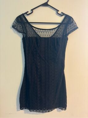 Abercrombie & Fitch Navy Blue Lace Mini Dress with Sheer Dot Yoke